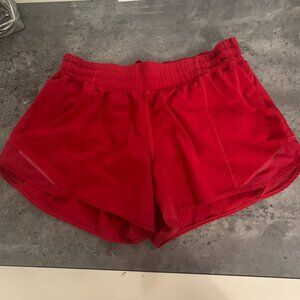 Red Lululemon Hotty Hot Shorts 4"
